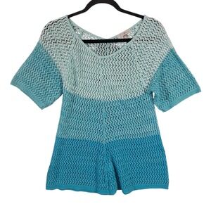 Vintage Roz & Ali Crochet Top Overlayer Size Medium Blue Open Knit USA Cover Up‎